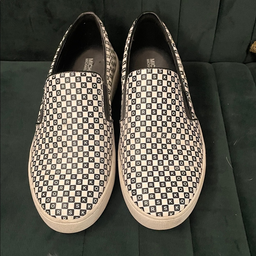 Michael Kors Black and White Logo Slip-On Loafers